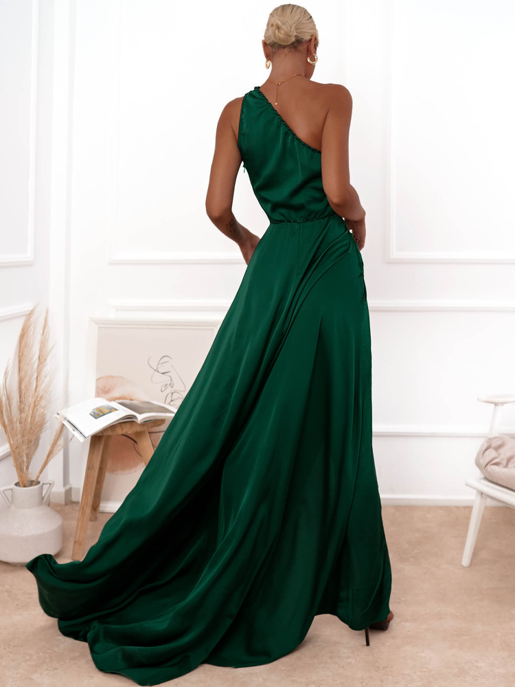 ARTESY MAXI DARK GREEN SATIN DRESS