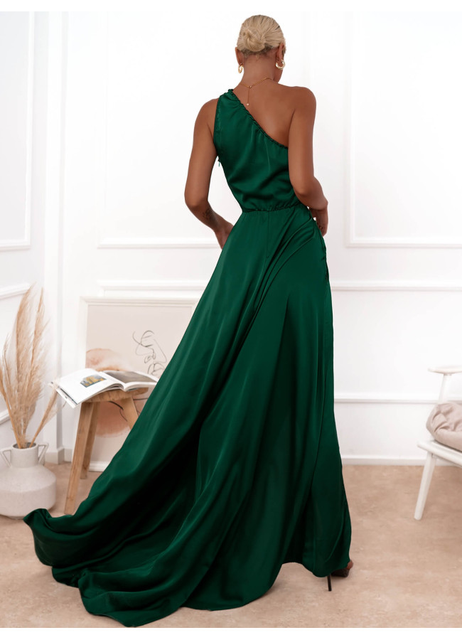 ARTESY MAXI DARK GREEN SATIN DRESS