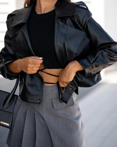 ΤΖΑΚΕΤ ΜΑΥΡΟ ΚΟΝΤΟ ΔΕΡΜΑΤΙΝΗ - SOLENE