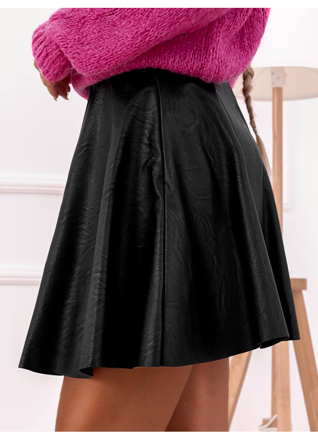 IOKASTI BLACK LEATHER SKATER SKIRT
