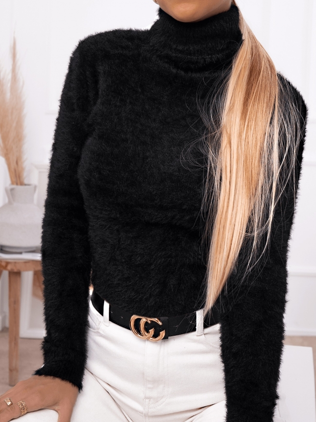 CYRINE BLACK KNITTED BLOUSE