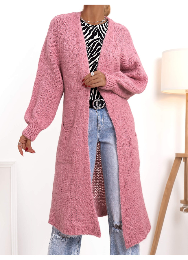 EZRA PINK KNITTED LONG CARDIGAN