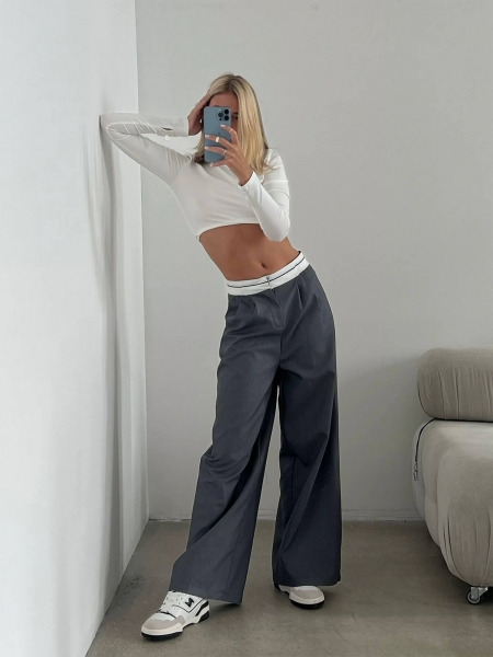 WEASLY GRAY PANTS WITH ROTATED WAIST