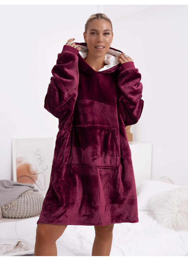 AKITA UNISEX OVERSIZED WINE TEDDY BLANKET HOODIE