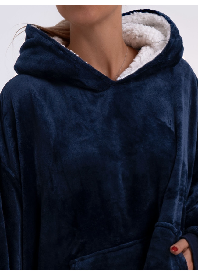 AKITA UNISEX OVERSIZED DARK BLUE TEDDY BLANKET HOODIE