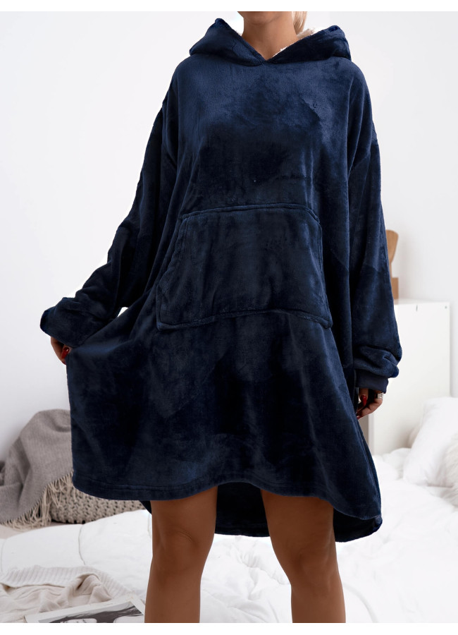 AKITA UNISEX OVERSIZED DARK BLUE TEDDY BLANKET HOODIE