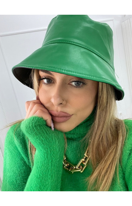 LEATHERETTE GREEN BUCKET HAT