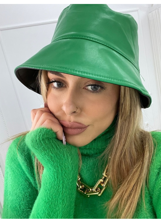 LEATHERETTE GREEN BUCKET HAT
