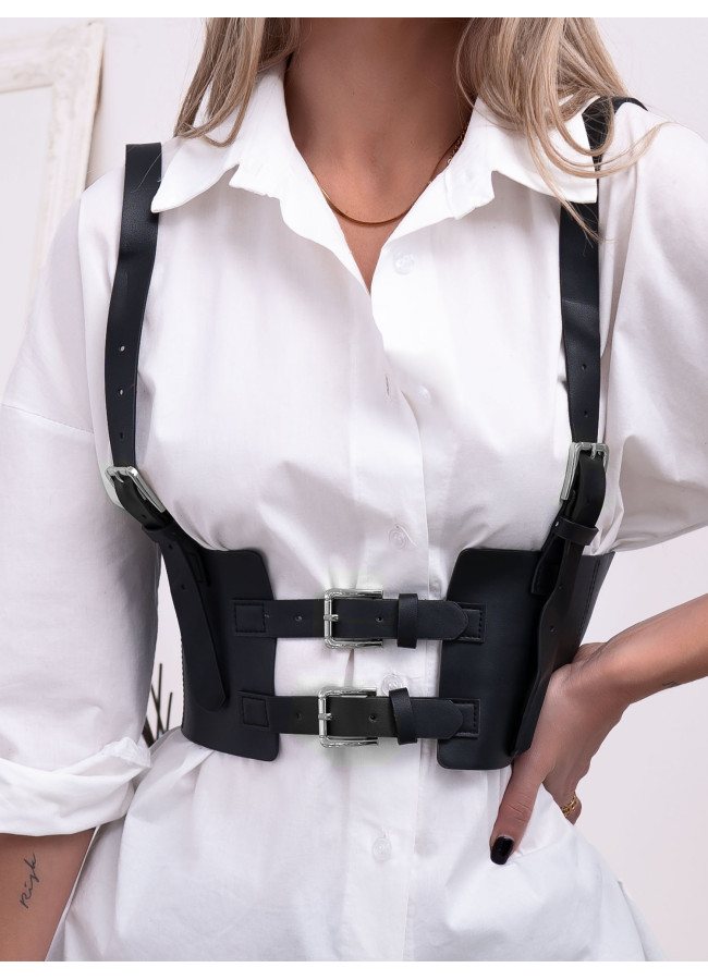 FRINDGE HARNESS SILVER WIDE ECO LEATHER BELT