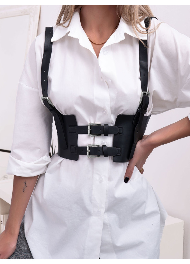 FRINDGE HARNESS SILVER WIDE ECO LEATHER BELT