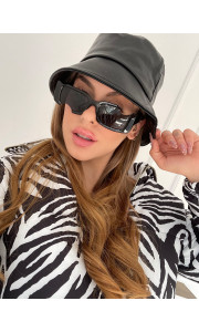LEATHERETTE BLACK BUCKET HAT