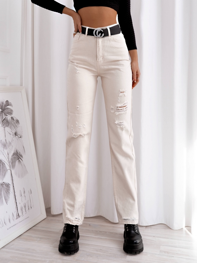 ASTRID MOM FIT CREAM JEANS