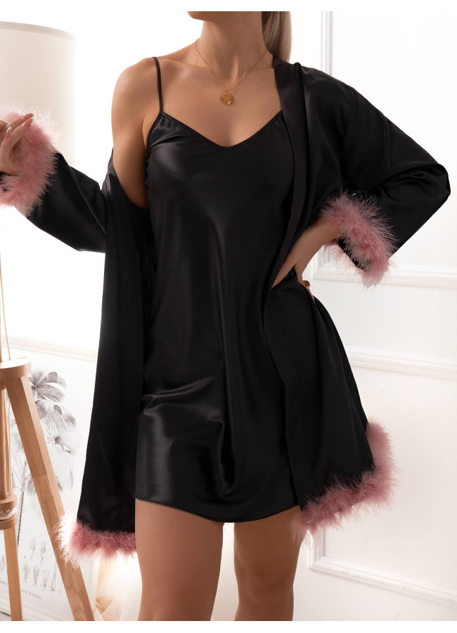 LOVIES BLACK SATIN SET
