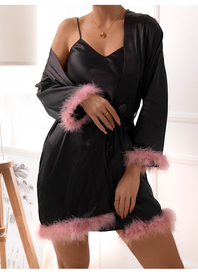LOVIES BLACK SATIN SET