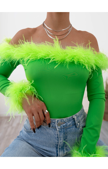 SABRINA LIME GREEN FEATHER BODYSUIT