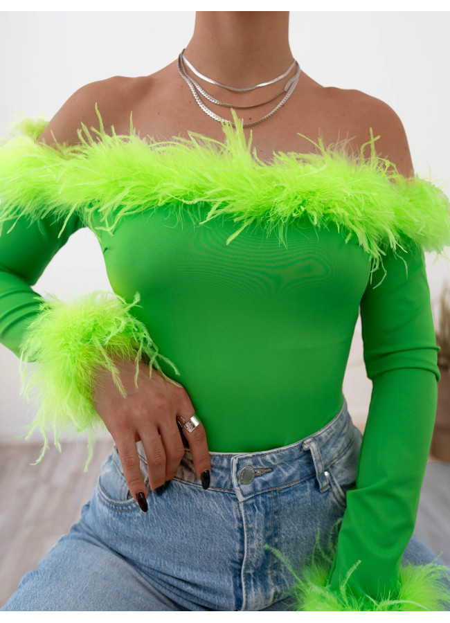 SABRINA LIME GREEN FEATHER BODYSUIT