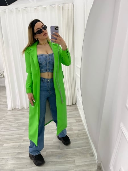 POLLY LIME GREEN LEATHER TRENCHCOAT