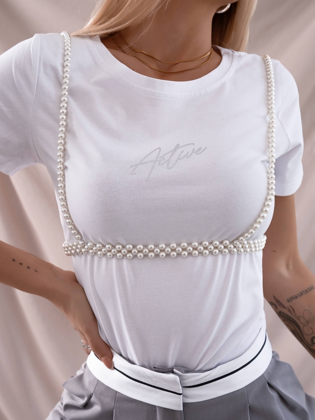 WHITE T-SHIRT WITH PEARLS-...