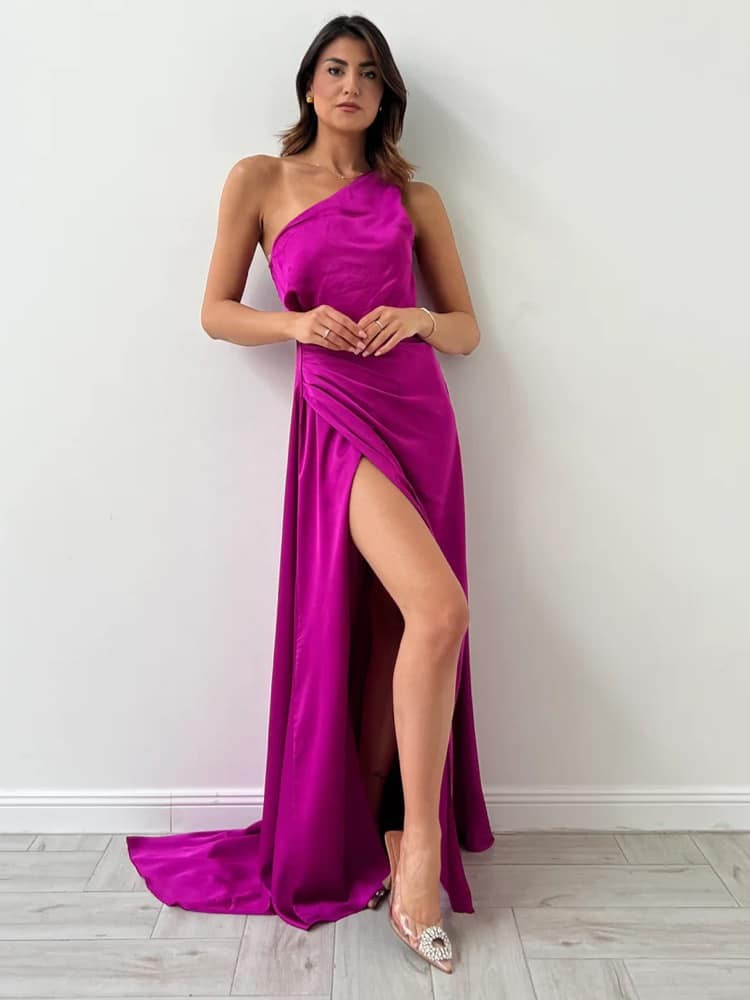 MAXI SATIN DRESS MAGENTA - ARTESY