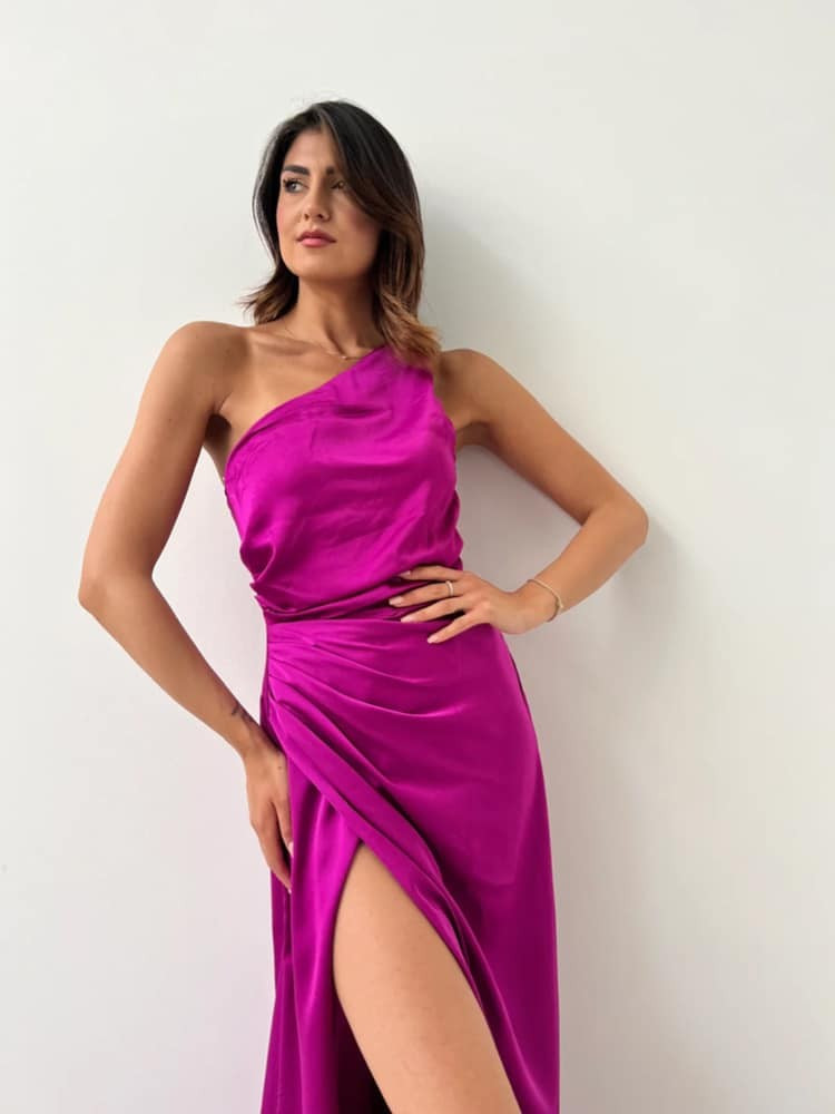 MAXI SATIN DRESS MAGENTA - ARTESY