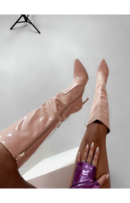 BATTY PATENT NUDE BOOTS