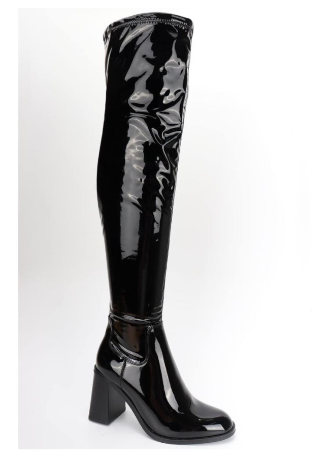 CYRILLE BLACK PATENT BOOTS