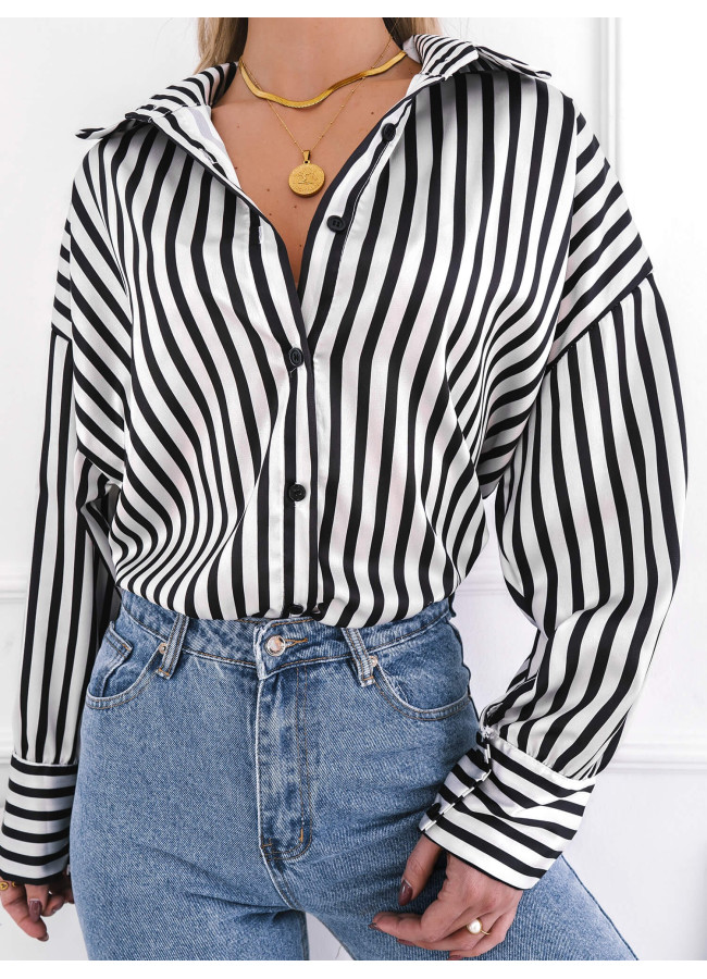 BLACK STRIPPED SATIN SHIRT - FIORENTINO