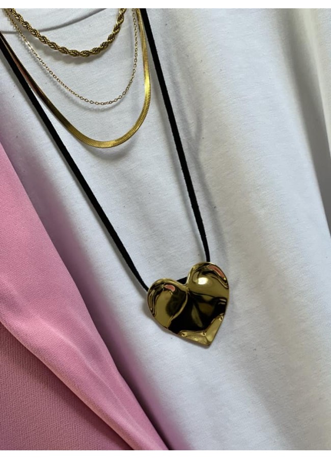 GOLD HEART CORD NECKLACE -...