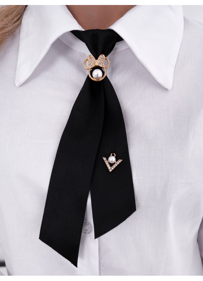 BLACK RIBBON TIE WITH BADGES