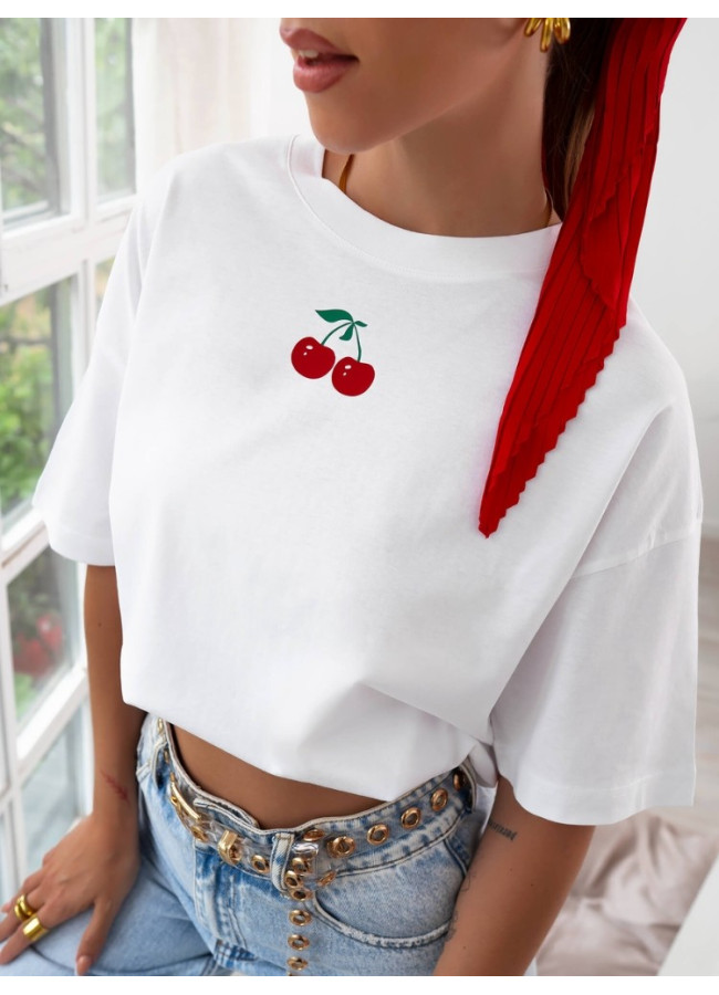 TSHIRT WHITE WITH CHERRY - SERENE