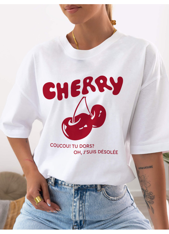 WHITE T-SHIRT WITH CHERRY - DESOLEE