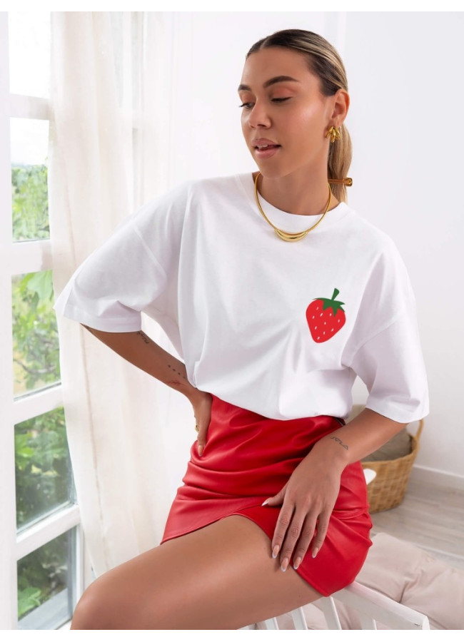 TSHIRT WHITE WITH STRAWBERRY - STRAWBERRY KISS