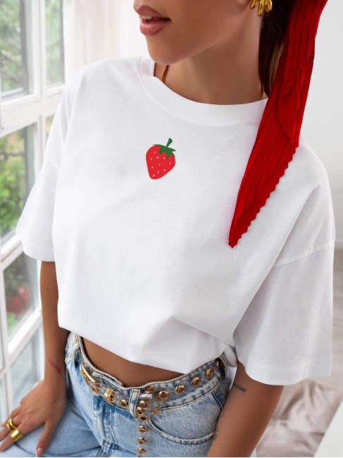TSHIRT ΛΕΥΚΟ ME ΦΡΑΟΥΛΑ - STRAWDREAM