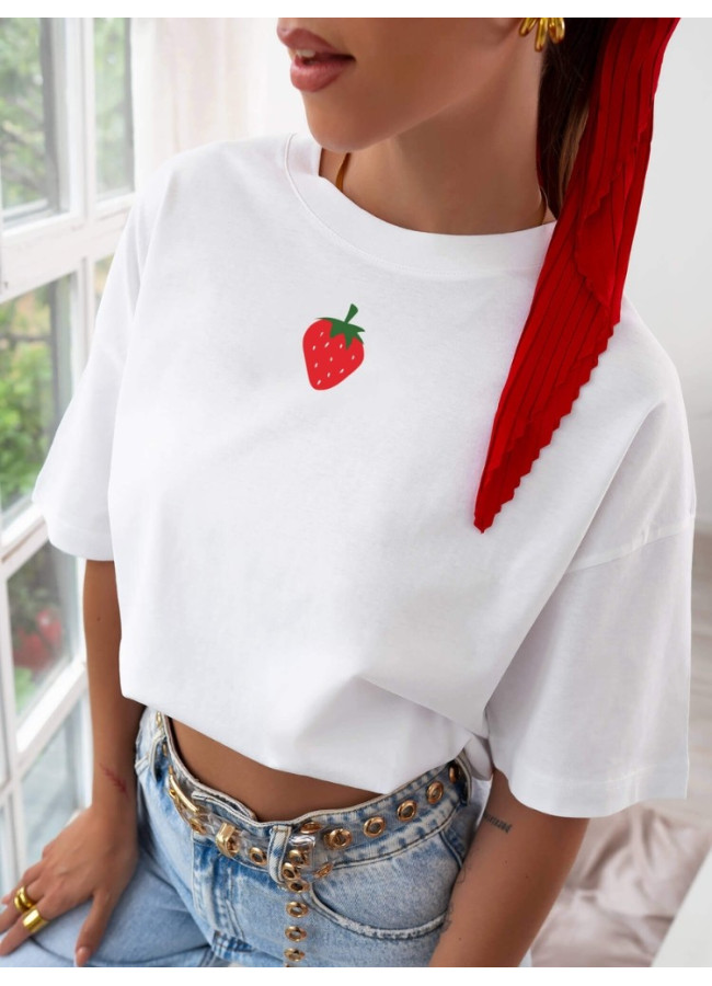 WHITE STRAWBERRY TSHIRT - STRAWDREAM
