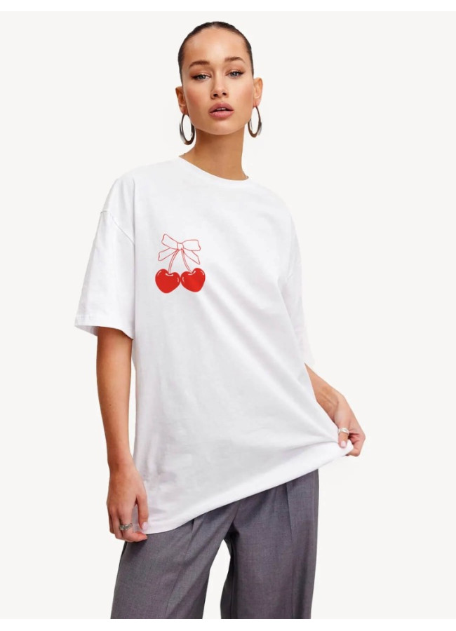 TSHIRT WHITE WITH CHERRY - BOW CHERRY