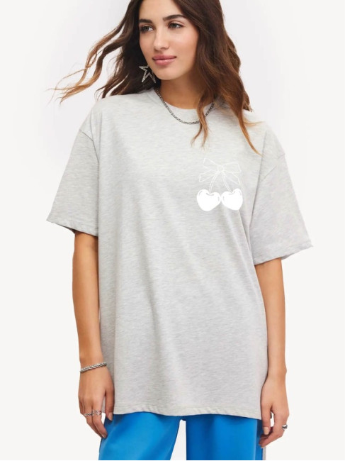 TSHIRT ΑΝΟΙΧΤΟ ΓΚΡΙ ME ΚΕΡΑΣΙ - BOW CHERRY