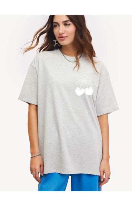 TSHIRT LIGHT GREY WITH CHERRY - BOW CHERRY