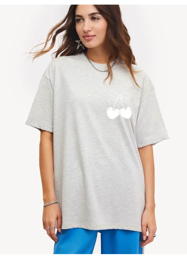 TSHIRT LIGHT GREY WITH CHERRY - BOW CHERRY
