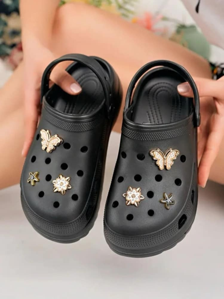 BLACK CLOGS - BUTTERFLY