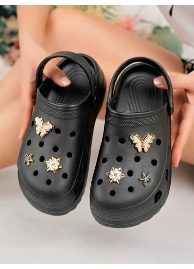 BLACK CLOGS - BUTTERFLY