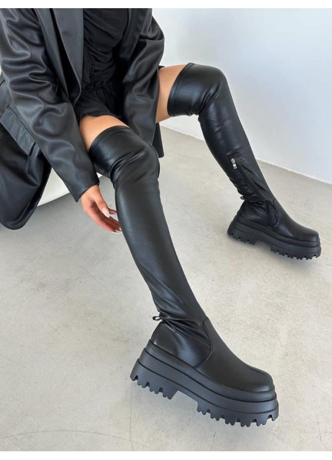 BLACK OVER THE KNEE BOOTS - ADRIANA