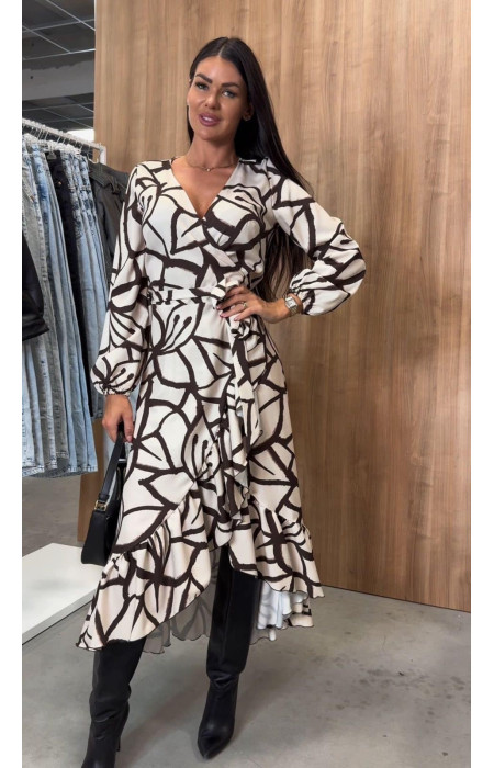 BEIGE WITH BROWN DRESS - SAXON