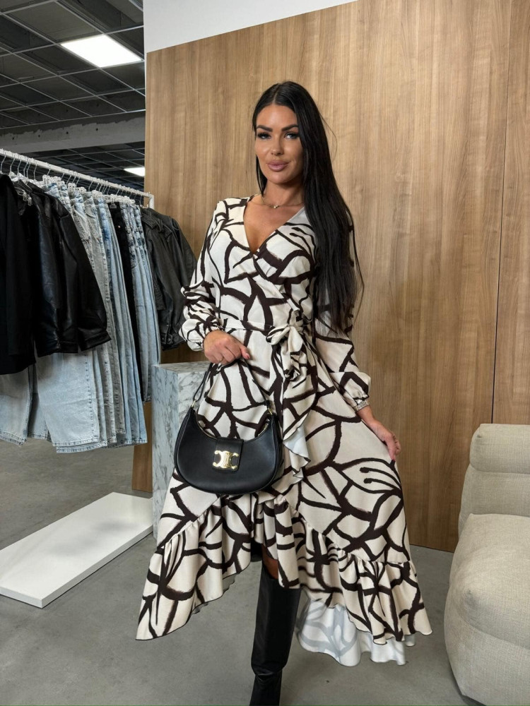 BEIGE WITH BROWN DRESS - SAXON