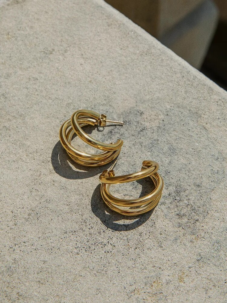 TRIPLE GOLD HOOP EARRINGS