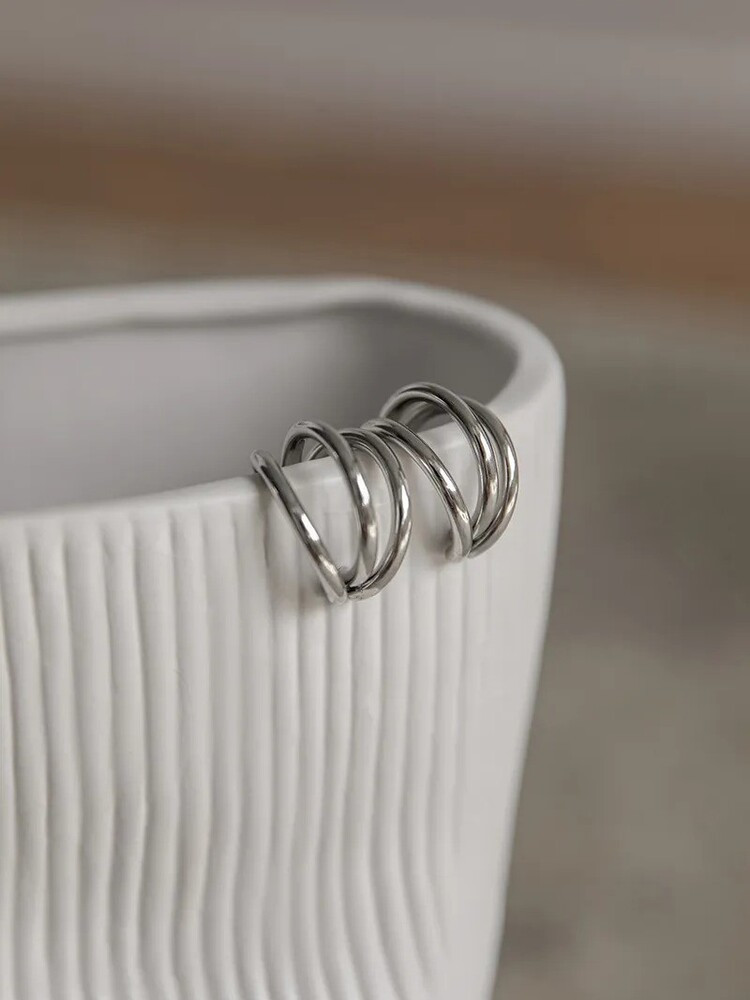 TRIPLE SILVER HOOP EARRINGS