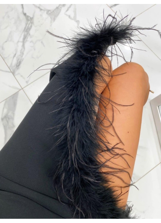 BLACK DRESS WITH FEATHERS BANDAGE - FURLY