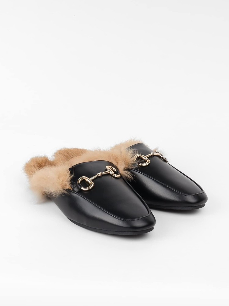 BLACK FLAT MULES - SONIA