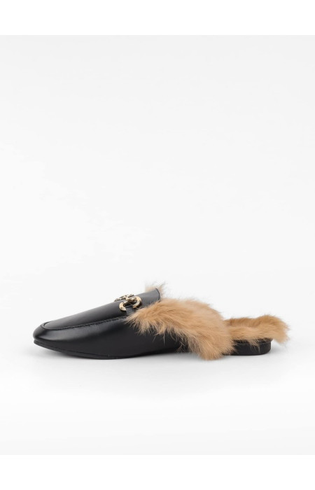 BLACK FLAT MULES - SONIA