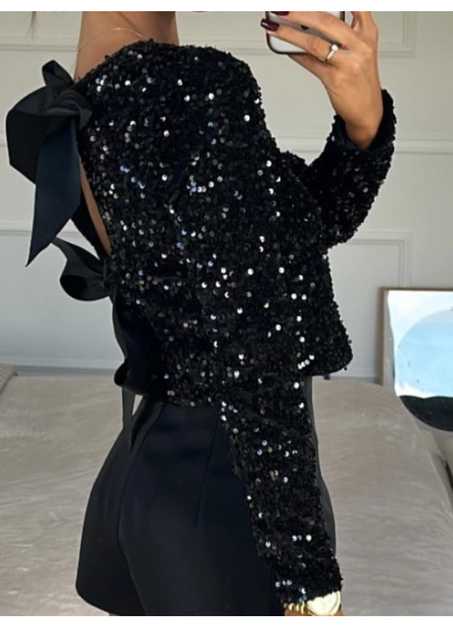 VELVET BLOUSE WITH SEQUINS - ANTILO