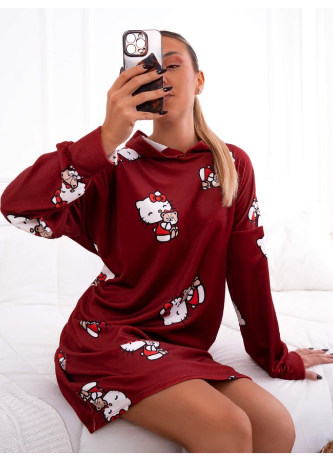 BURGUNDY VELVET NIGHTY - HELLO KITTY